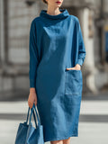 Minimalistična denim kokonska midi obleka