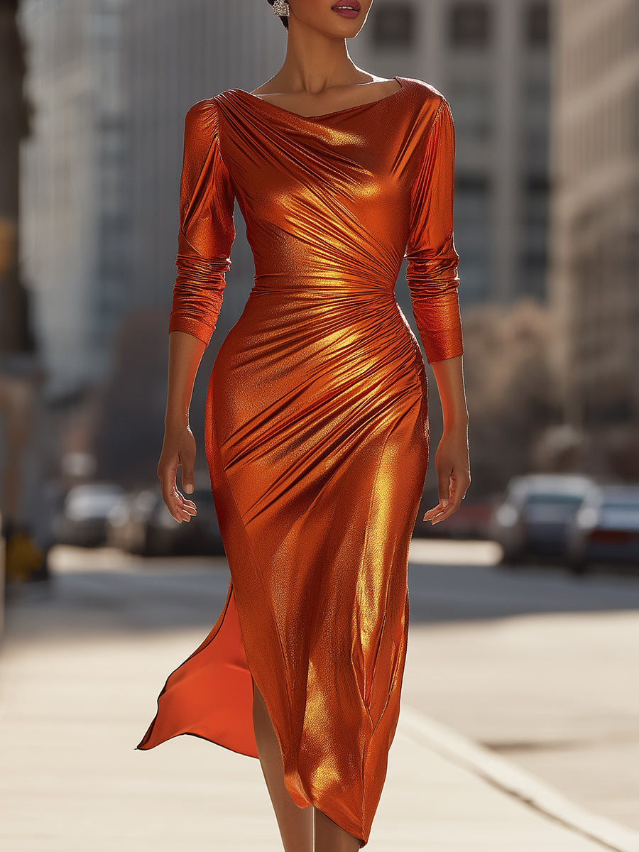 Metalni bakrov oblečen bodycon midi obleka