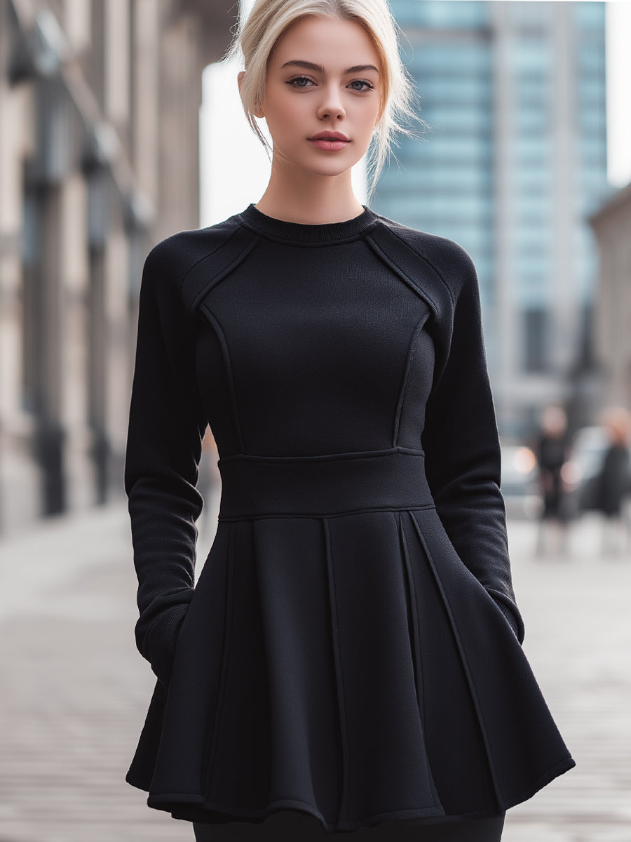 Strukturirana peplum pletena majica z dolgimi rokavi