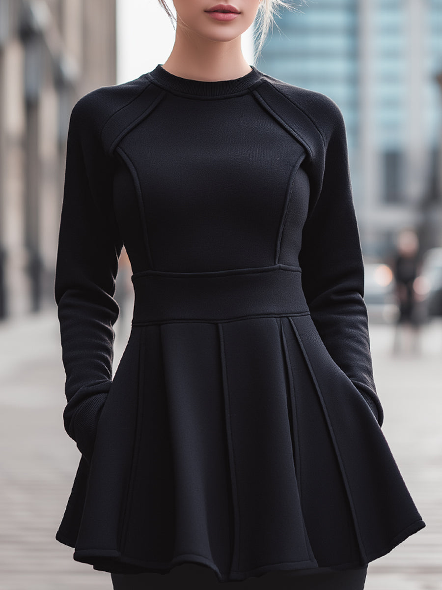 Strukturirana peplum pletena majica z dolgimi rokavi