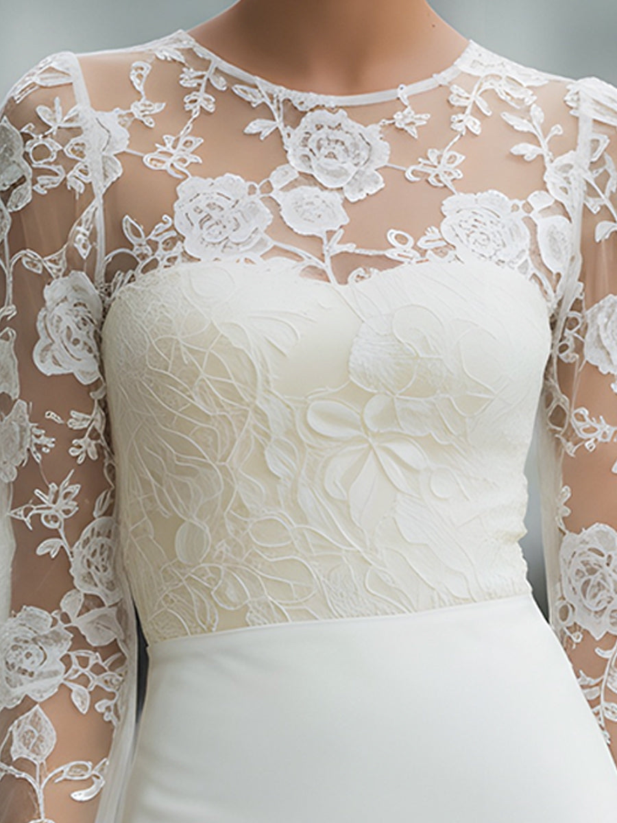 Cvjetna čipkasta mini obleka s prosojnimi rokavi