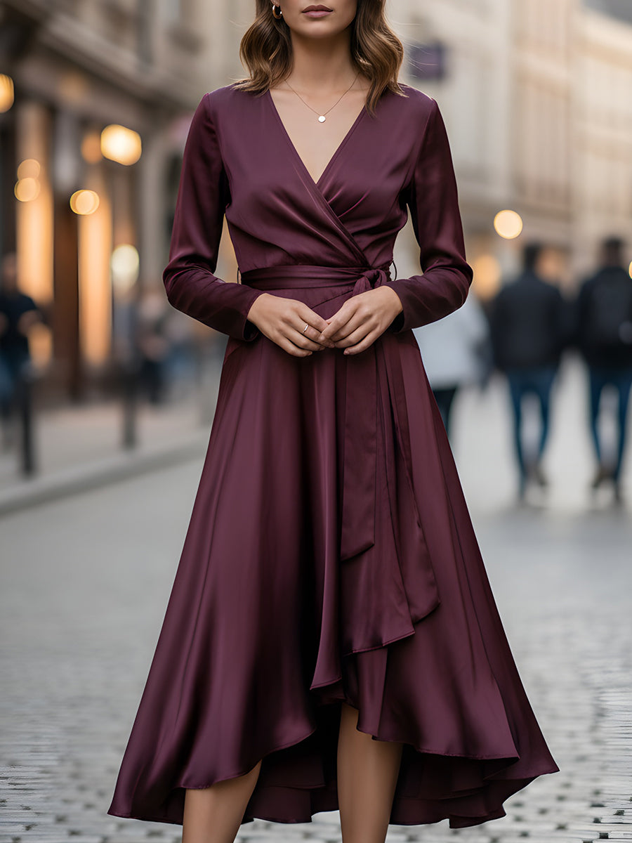 Burgundska satenasta obleka midi