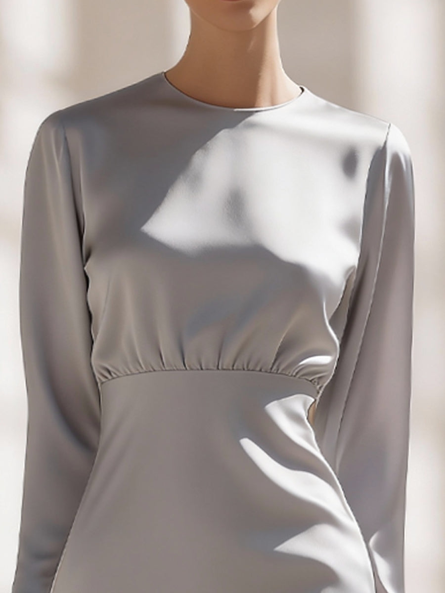 Elegantna midi obleka s dolgimi rokavi