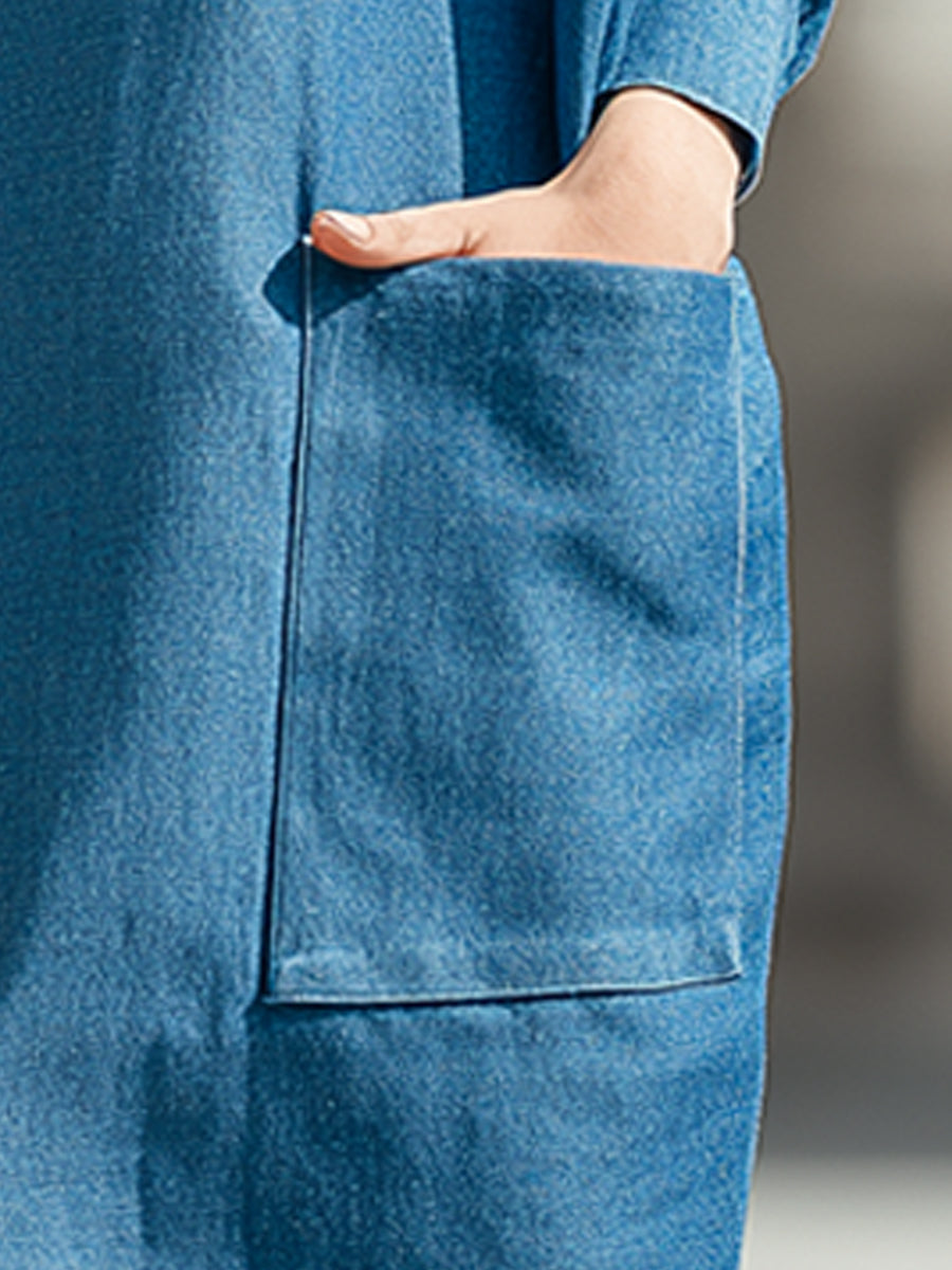 Minimalistična denim kokonska midi obleka