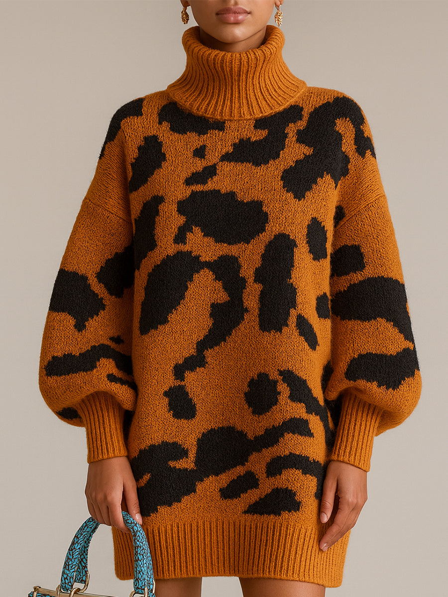 Oversized pulover obleka z drznim abstraktnim vzorcem