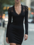 Črna obleka bodycon z čipkastim robom