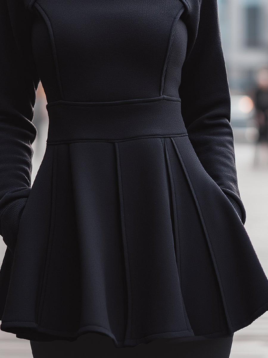 Strukturirana peplum pletena majica z dolgimi rokavi