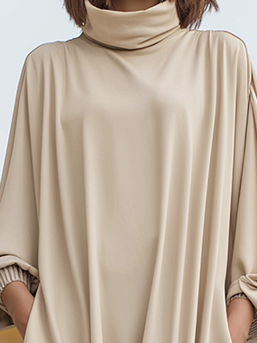 Elegantna Oversized Haljina Z Visokim Ovratnikom In Krilnimi Rokavi