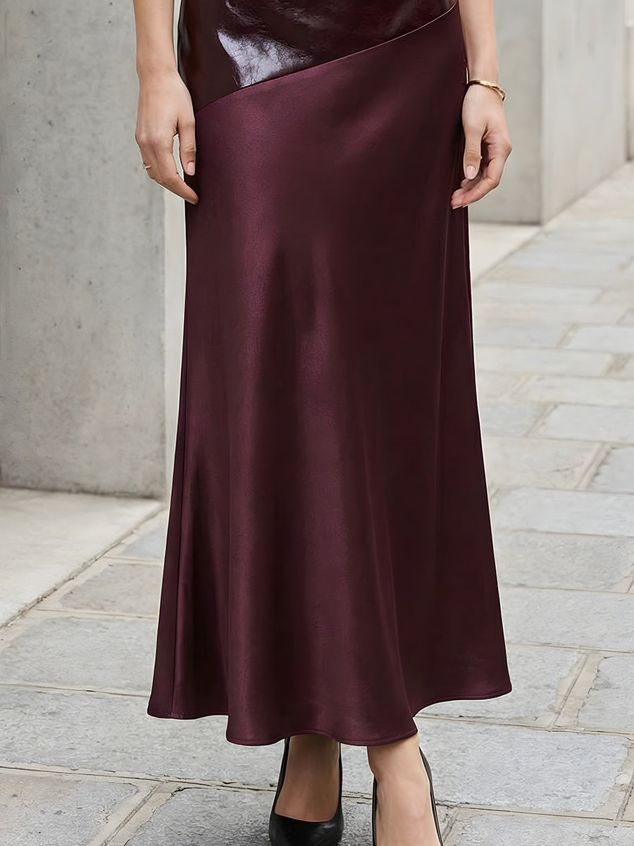 Burgundska maxi krila s sijajnimi paneli iz satena