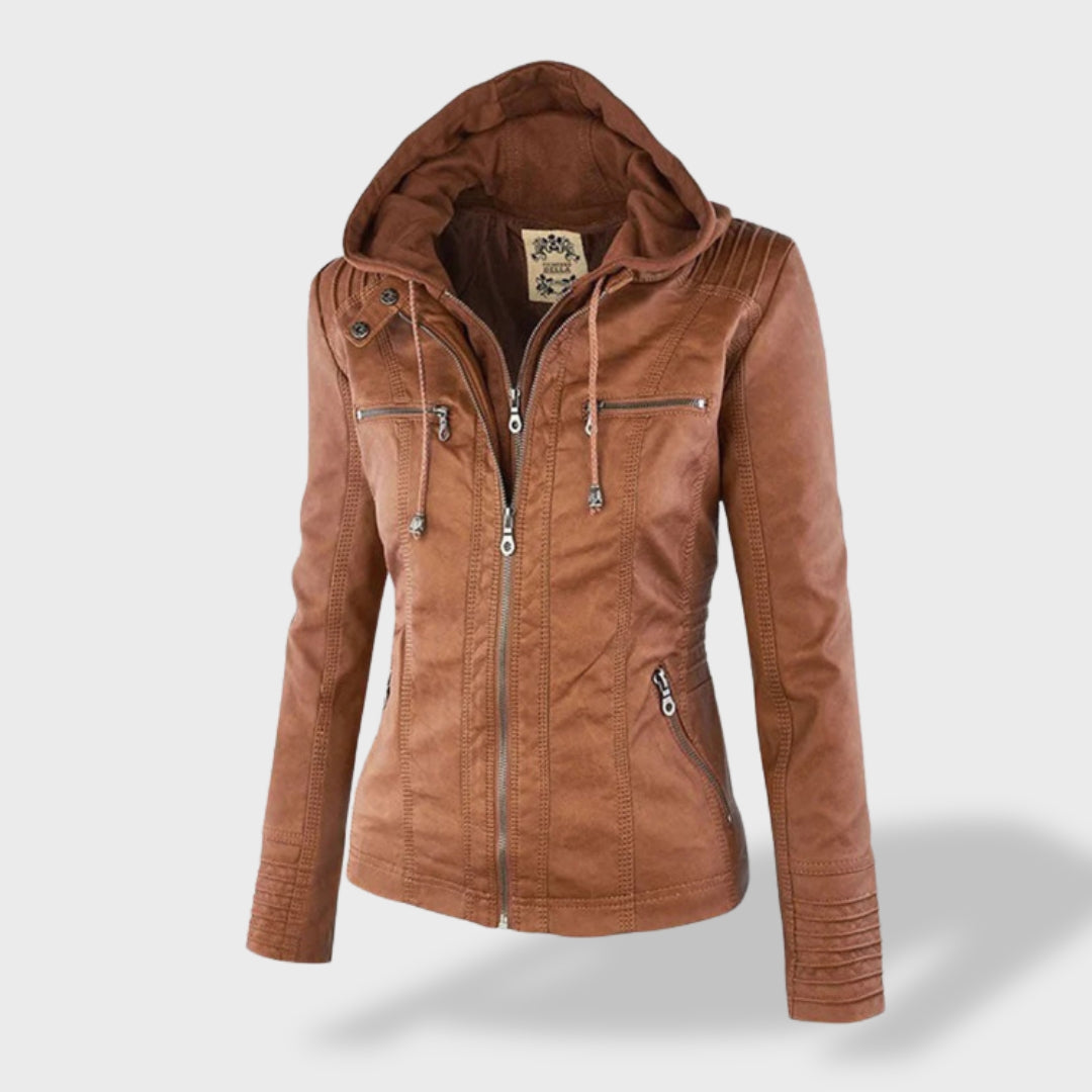 Alenka - Brezčasna Kožna Jakna Za Ženske S Kapuco